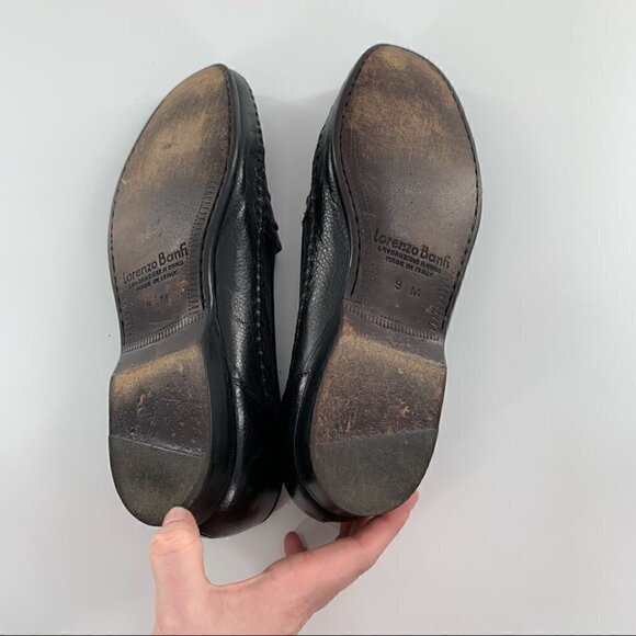 Lorenzo Banfi mens loafers size 9 black Italian leather vintage 80s 90s main image 10